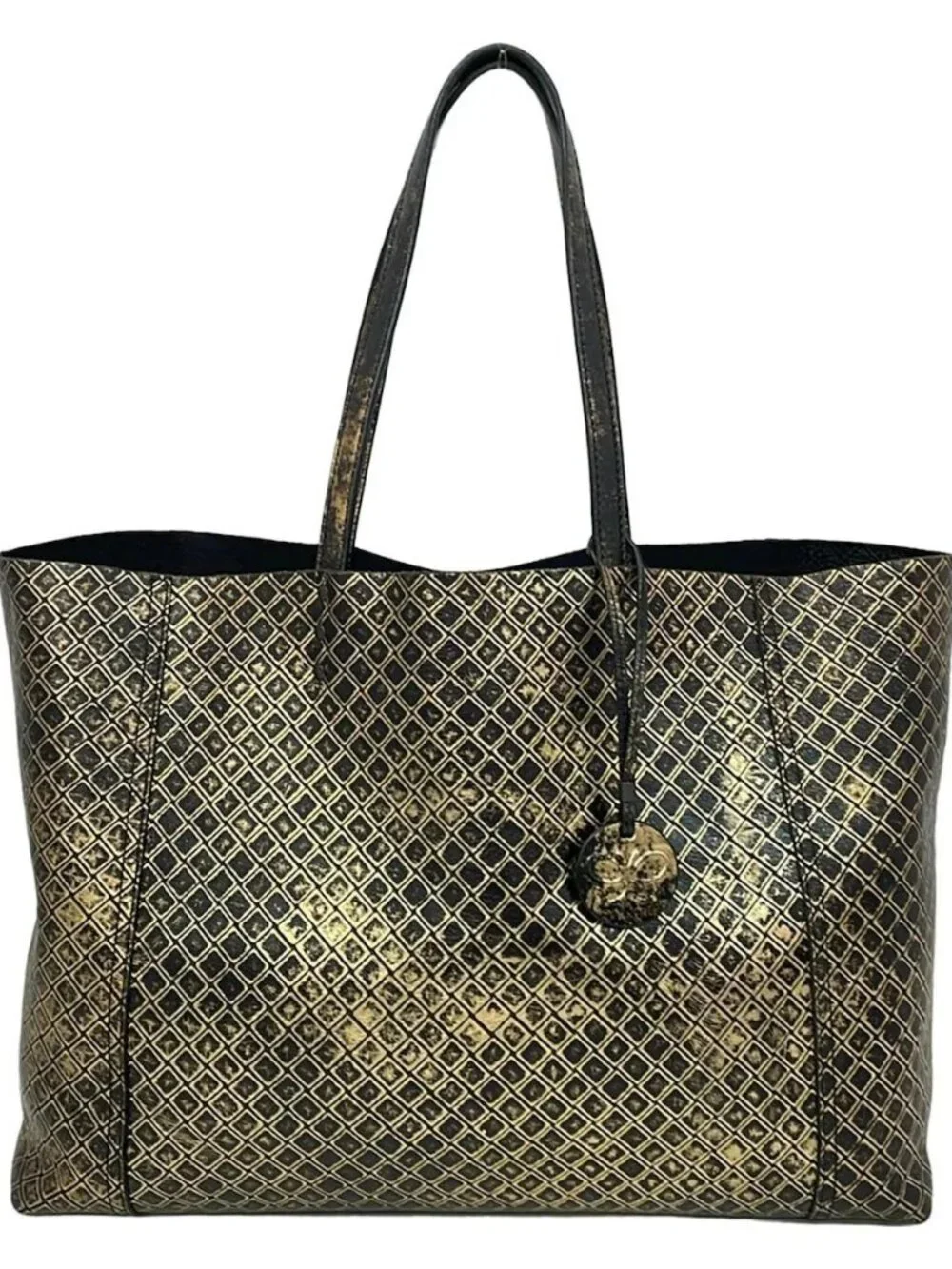 BOTTEGA VENETA Intrecciomirage Black Gold Leather  Tote Bag